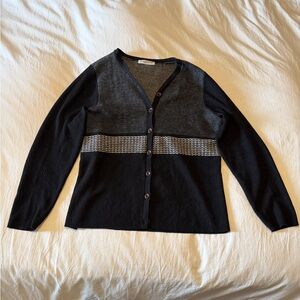 Pendleton Black and Gray Button Front V-Neck Cardigan